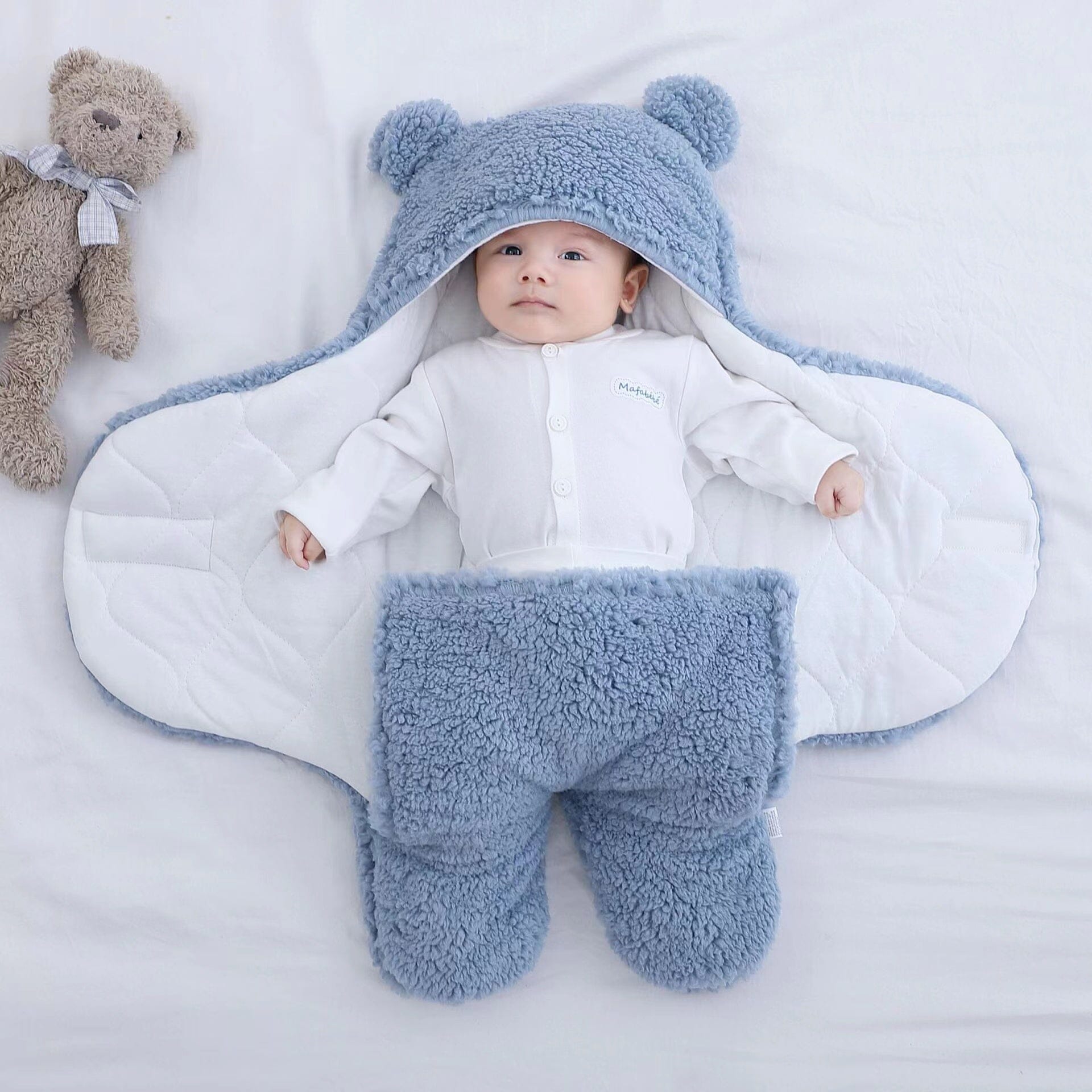 Shop Gail-Ultra soft bear ears winter quilted plush baby swaddle