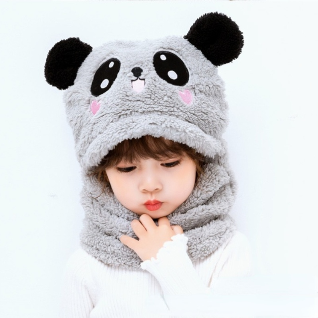 Shop Gail-kids Warm Cartoon Scarf & Thick Hat Double Fleece