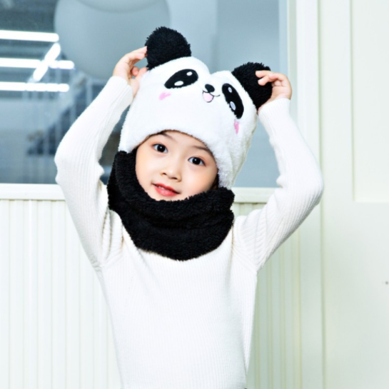 Shop Gail-kids Warm Cartoon Scarf & Thick Hat Double Fleece