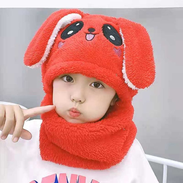 Shop Gail-kids Warm Cartoon Scarf & Thick Hat Double Fleece