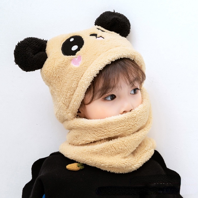 Shop Gail-kids Warm Cartoon Scarf & Thick Hat Double Fleece