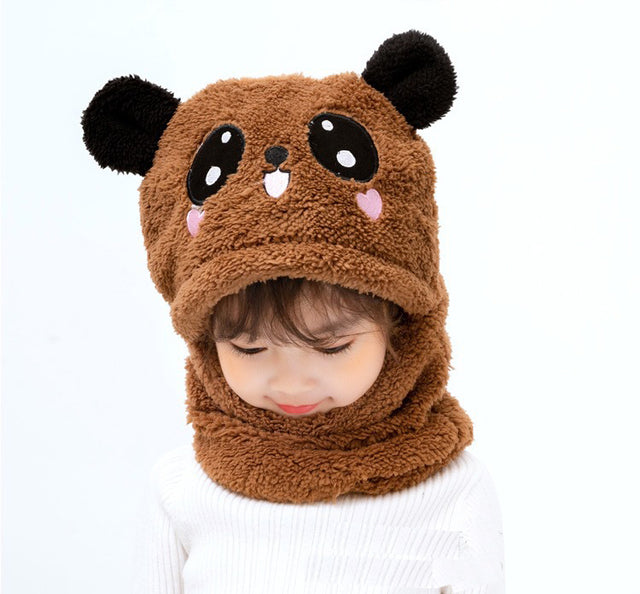 Shop Gail-kids Warm Cartoon Scarf & Thick Hat Double Fleece